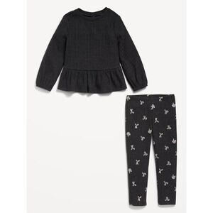 Old Navy Toddler Cozy Ribbed Peplum Ruffle Top w/ Leggings - Black 2T - #509598